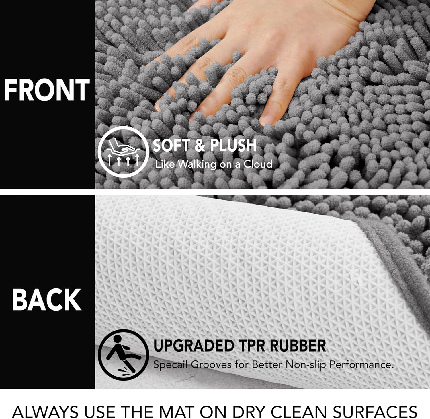 Deconovo Alfombrillas de baño de chenilla, microfibra suave y absorbente,...