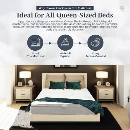 Colchón de cama Queen Colchón híbrido de 8 pulgadas tamaño Queen con espuma