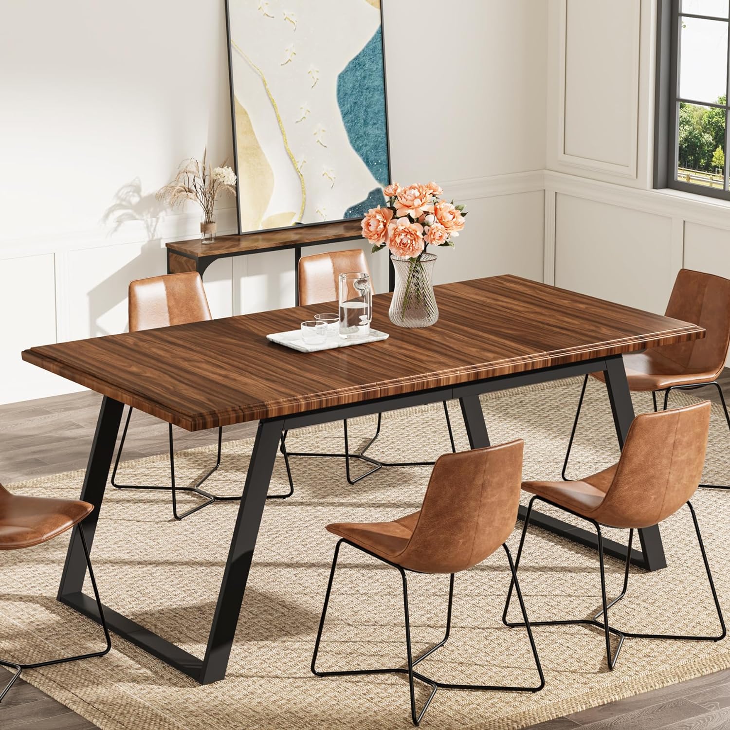 Mesa de comedor para 6 personas, mesa de cocina grande de madera de 63