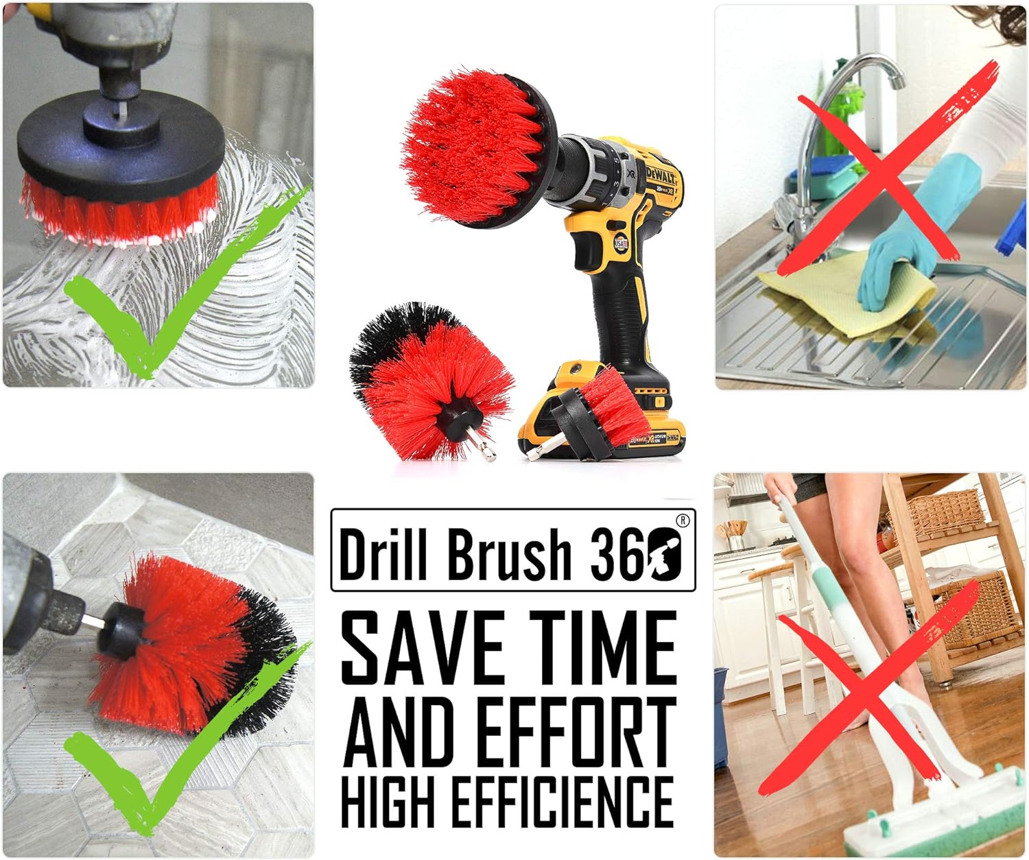 DRILL BRUSH 360 Juego de 3 accesorios originales, cepillos limpiadores para