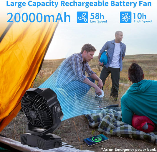 Ventilador de campamento de 20000 mAh recargable con batería para exteriores,...