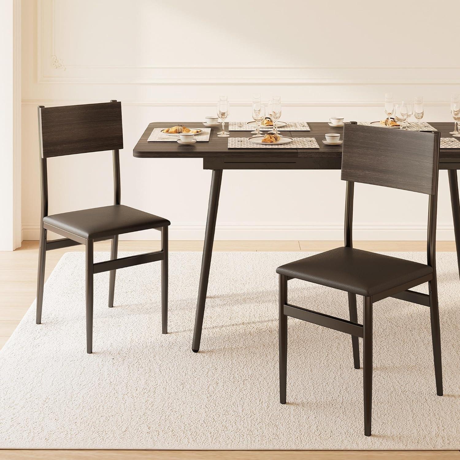 Juego de mesa de comedor extensible de 7 piezas con 6 sillas acolchadas, juego