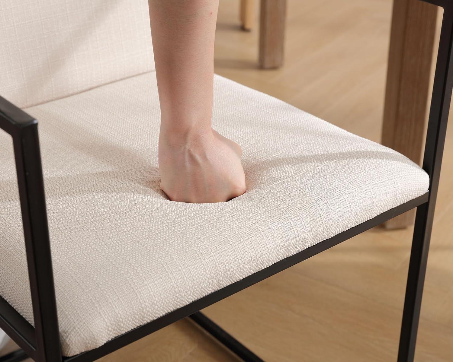 Sillas de comedor de lino con patas de metal negro, sillas de comedor modernas