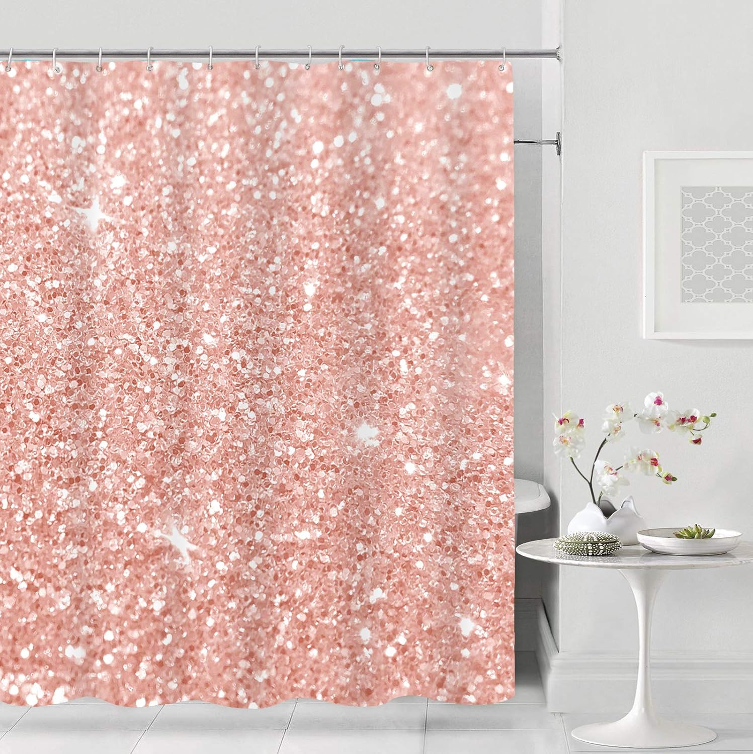 YLLLNT414 - Cortina de ducha con purpurina de oro rosa, cortina de baño de tela...