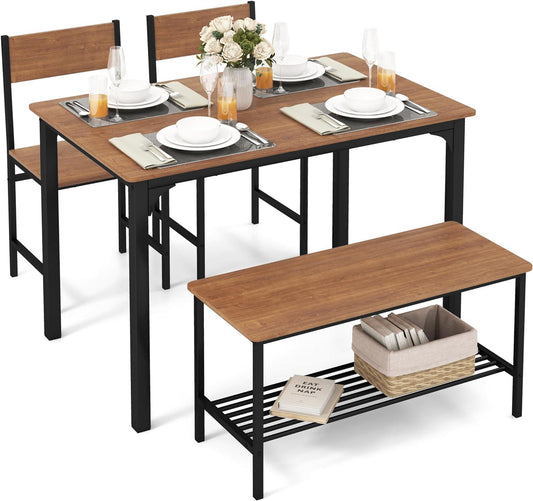 Tangkula Juego de mesa de comedor para 4, mesa de cocina con banco y sillas,