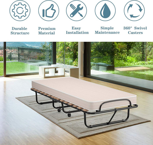 Camas plegables con colchón de espuma viscoelástica, cama plegable tamaño cuna