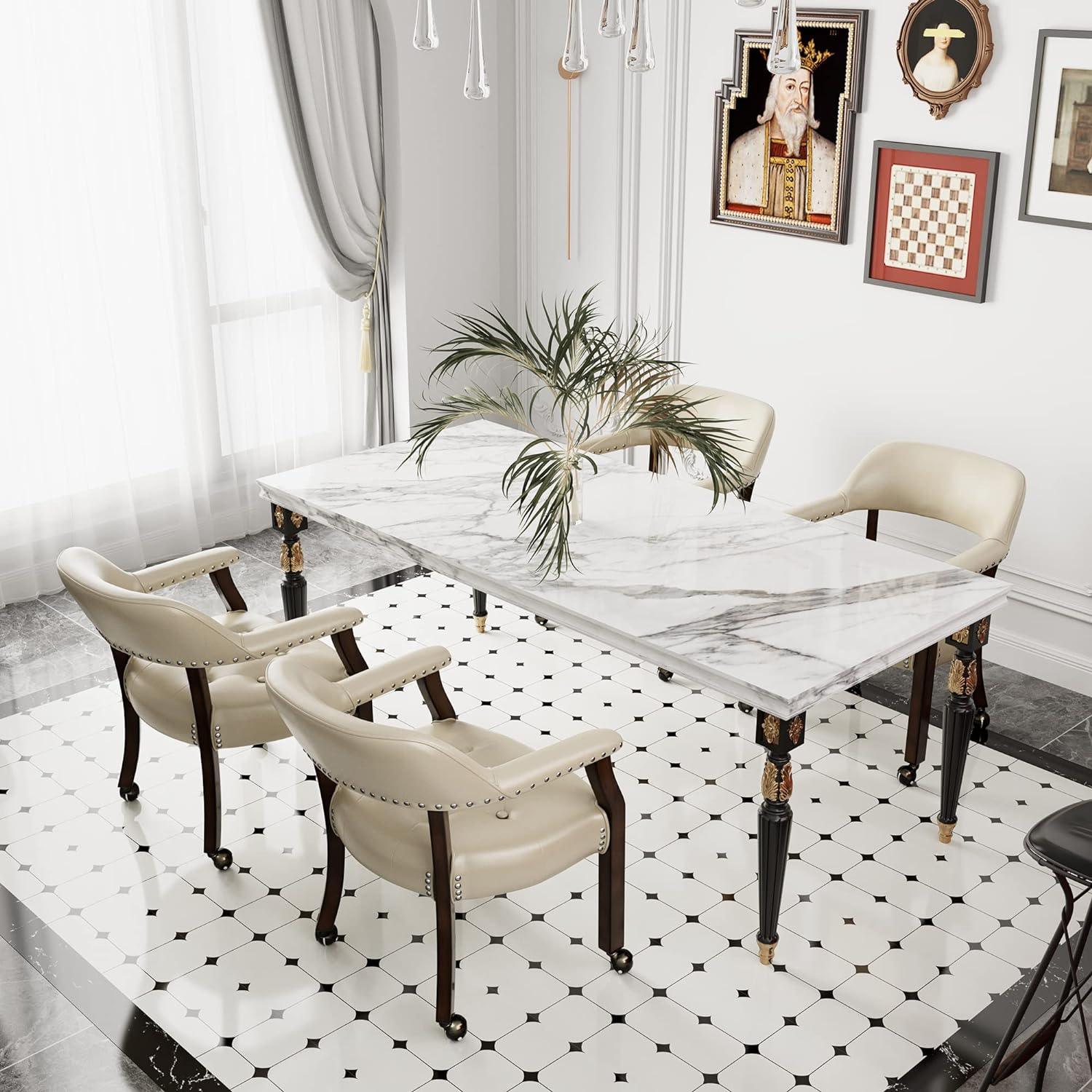 Silla de comedor con ruedas, silla de cuero con ruedas y cabeza de clavo,