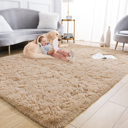 Alfombra suave de pelo largo para sala de estar, alfombras esponjosas de 5 x 8
