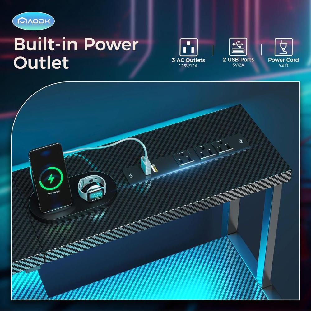 Escritorio Para Computadora, Escritorio Para Juegos De 48 Pulgadas Con Luces LED,AODK,Negro