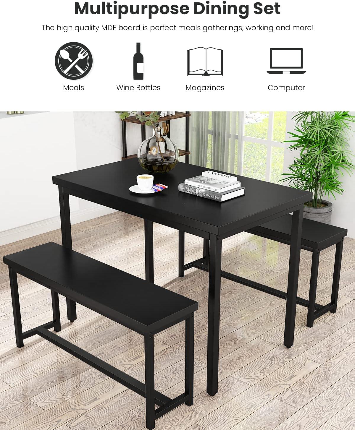 Juego de mesa de comedor de 47 pulgadas con bancos, juego de mesa de comedor de