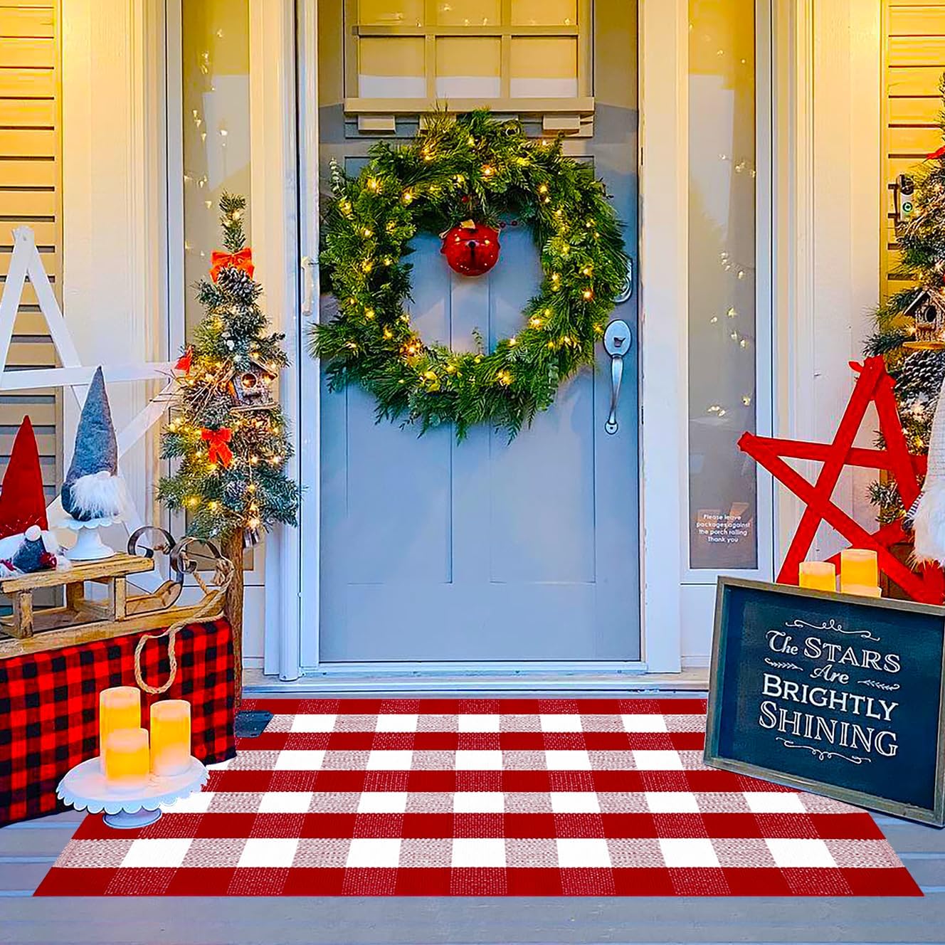 Alfombra de cuadros rojos y blancos, 3 x 5 pies, tapete decorativo de Navidad