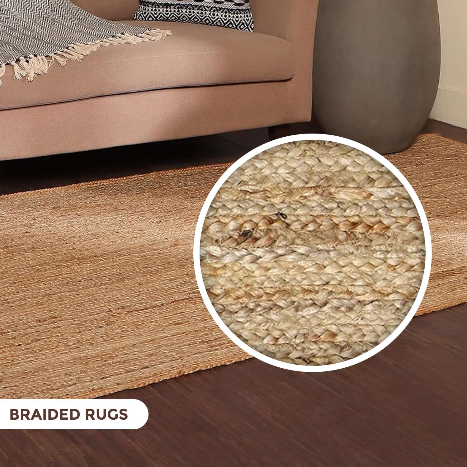 Alfombra rectangular tejida a mano trenzada 100% yute natural Alfombras