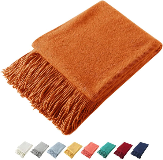 Homiest Manta decorativa de punto con flecos, manta ligera de punto acrílico,...