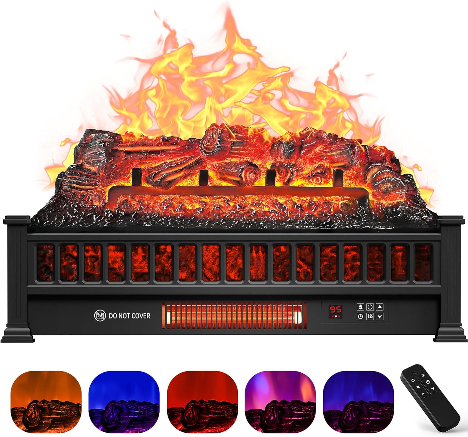 Troncos de chimenea eléctrica de 26 pulgadas, controlador remoto, calentador de...