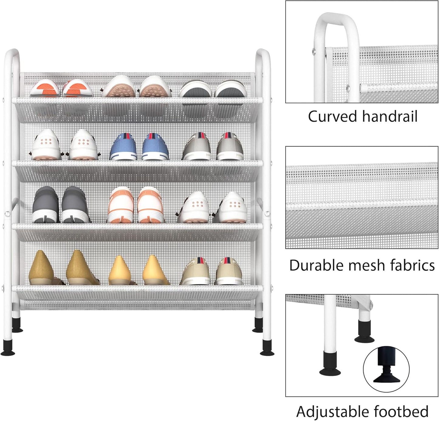 Zapatero de 4 niveles para armario de tela de malla estrechos de metal,...