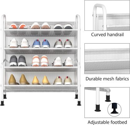 Zapatero de 4 niveles para armario de tela de malla estrechos de metal,...