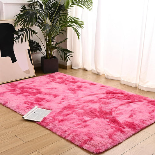 Vocrite Alfombra de área rosa para dormitorio de niñas, alfombras peludas para...