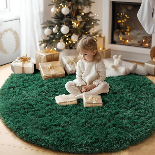 PAGISOFE Alfombra redonda verde oscuro de 4 x 4 para dormitorio de niños,...