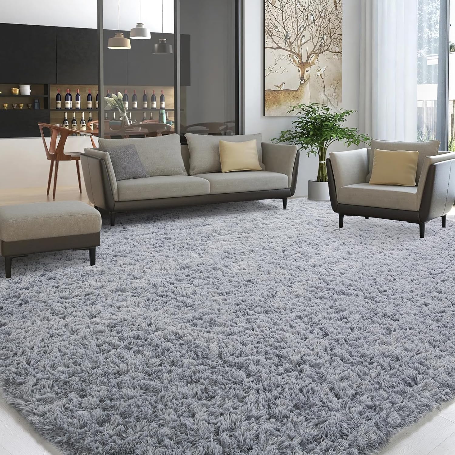 Alfombra moderna de felpa de 10 x 14 pies, ultra suave, grande, de piel
