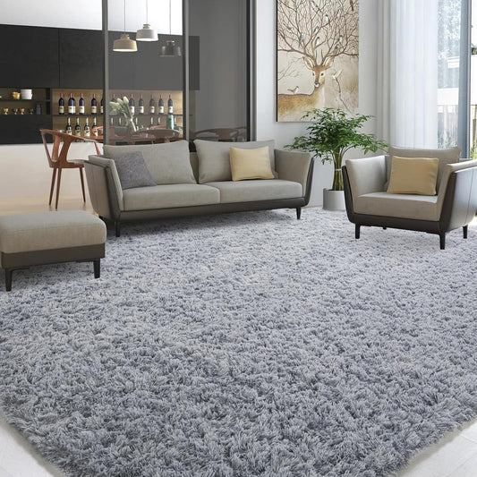 Alfombra moderna de felpa de 10 x 14 pies, ultra suave, grande, de piel
