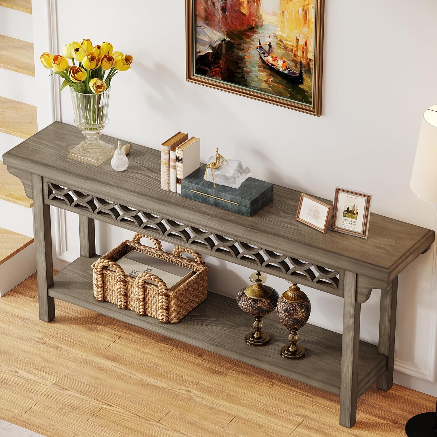 Tribesigns Mesa consola larga de madera maciza de 70.8 pulgadas, mesa de...