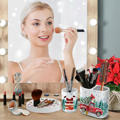 Juego de 4 accesorios de baño de Navidad, decoración de baño de Navidad, vaso