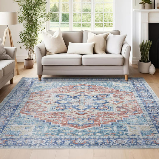 jinchan Alfombra de área lavable de 4 x 6, alfombra vintage antideslizante para...