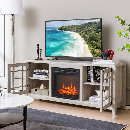 GOFLAME Soporte de TV con chimenea de 58 pulgadas para televisores de hasta 65...