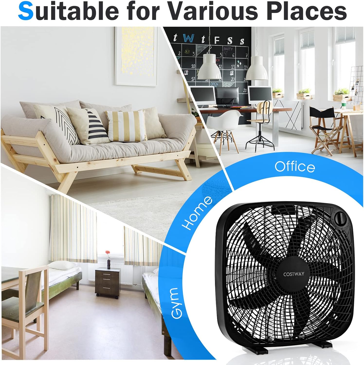 COSTWAY Ventilador de caja de 3 velocidades, ventilador de piso portátil de 20...