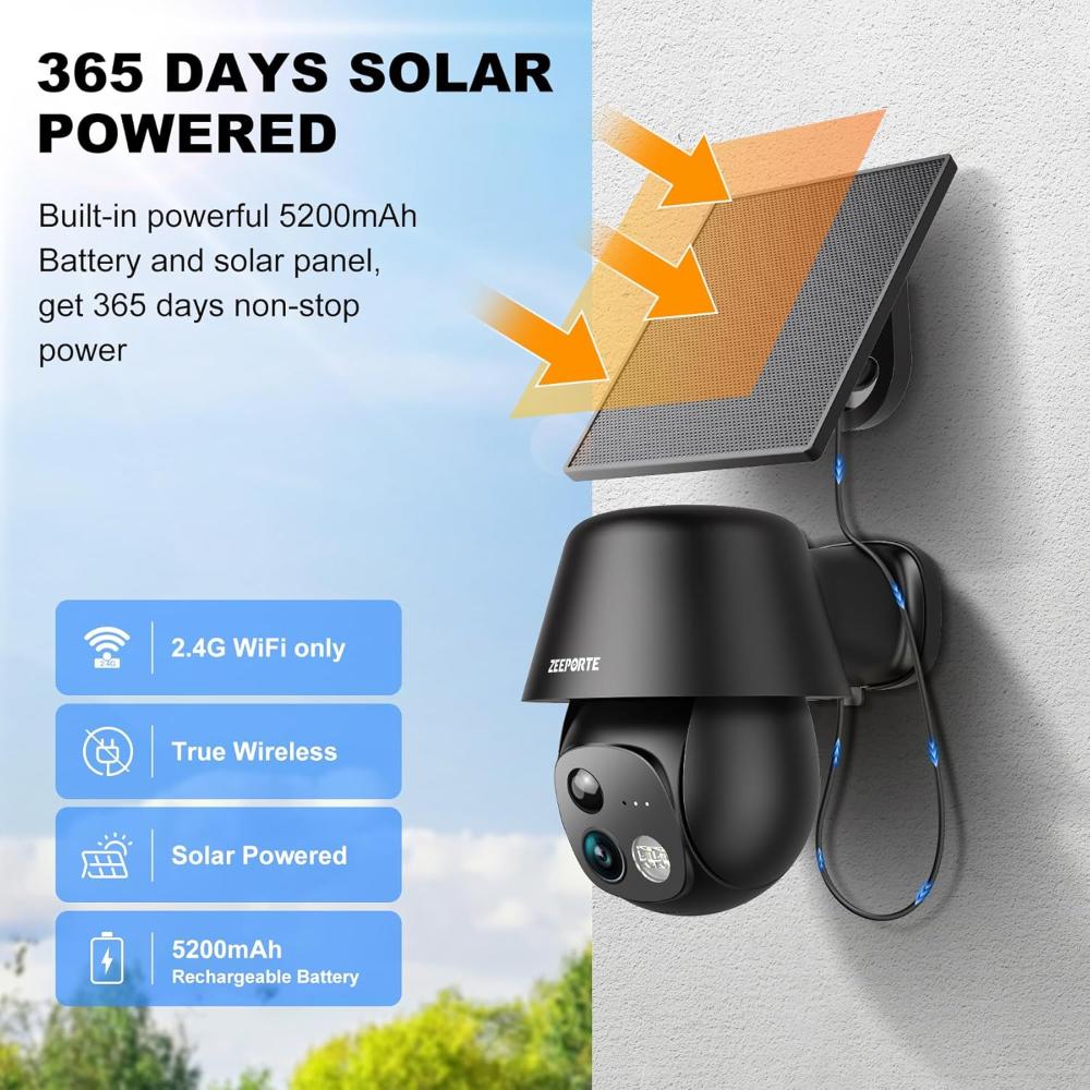 Cámara de seguridad solar ZEEPORTE SECURITY