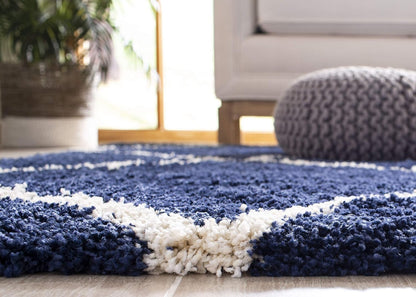 Colección Hudson Shag Alfombra decorativa, 4 x 6 pies, azul marino y marfil,