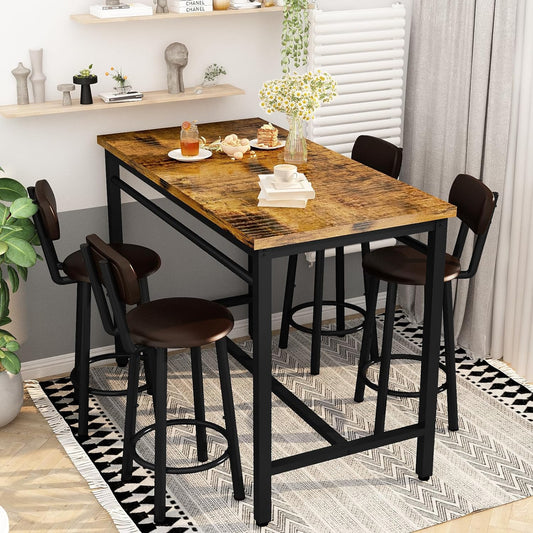 Juego de mesa de comedor para 4 bares, mesa de cocina y sillas para 4, mesa de