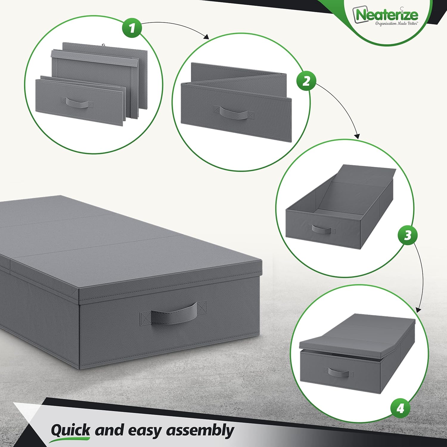 NEATERIZE Contenedores de almacenamiento debajo de la cama con tapas Juego de 2