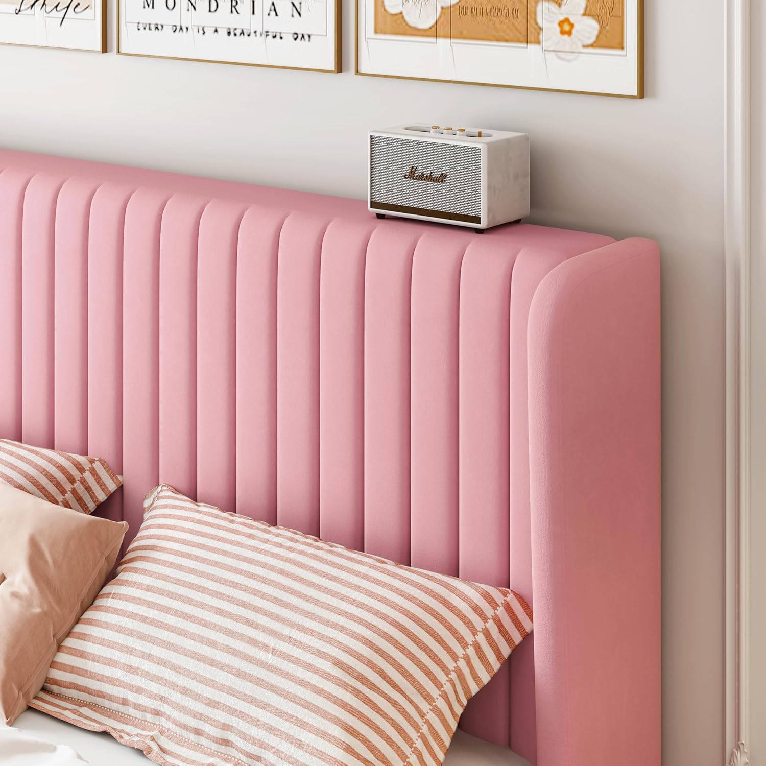 SHA CERLIN Base de cama de terciopelo tamaño Queen con cabecera capitoné de...