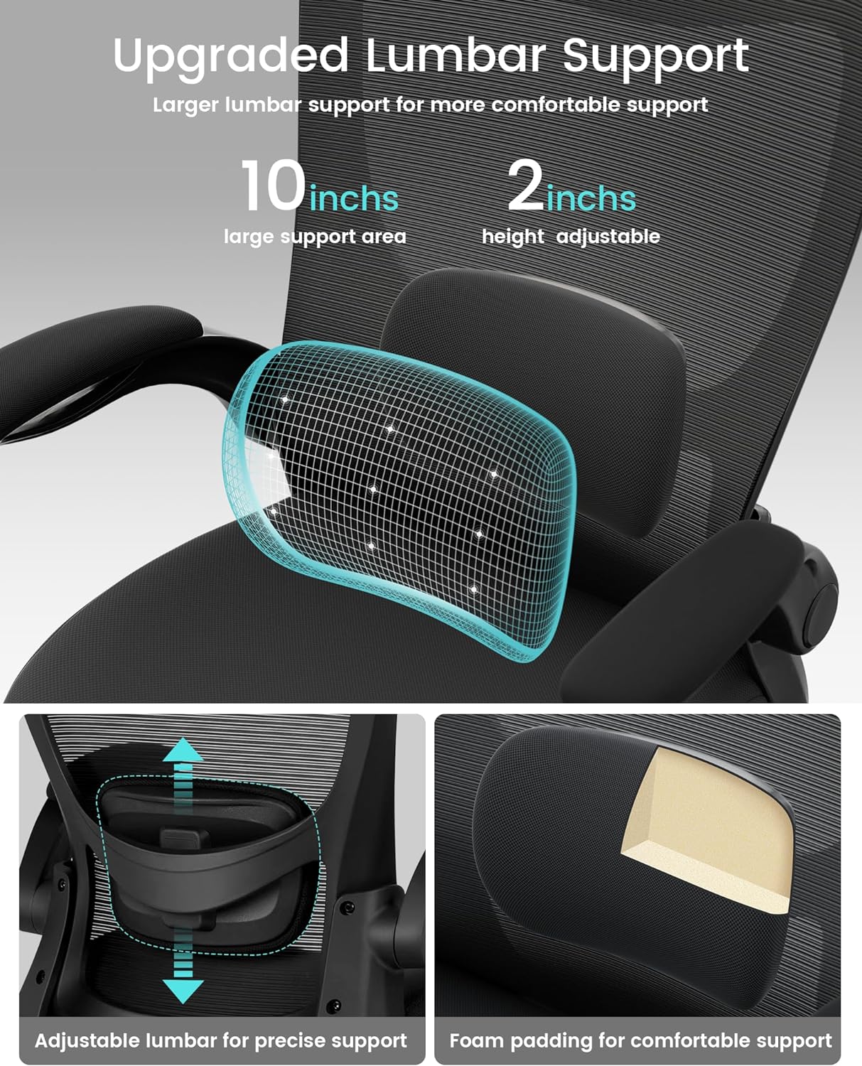 Silla de oficina, silla de escritorio ergonómica con soporte lumbar ajustable y...