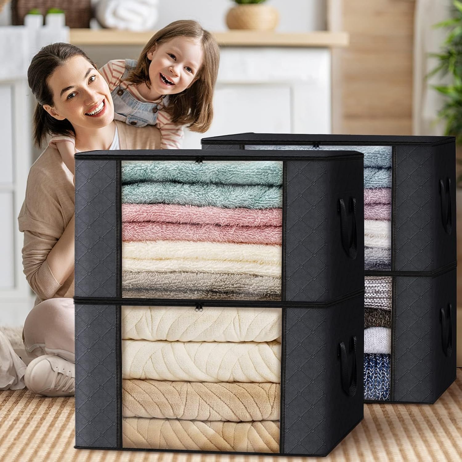 Fab totes Paquete de 2 bolsas de almacenamiento plegables para mantas,...