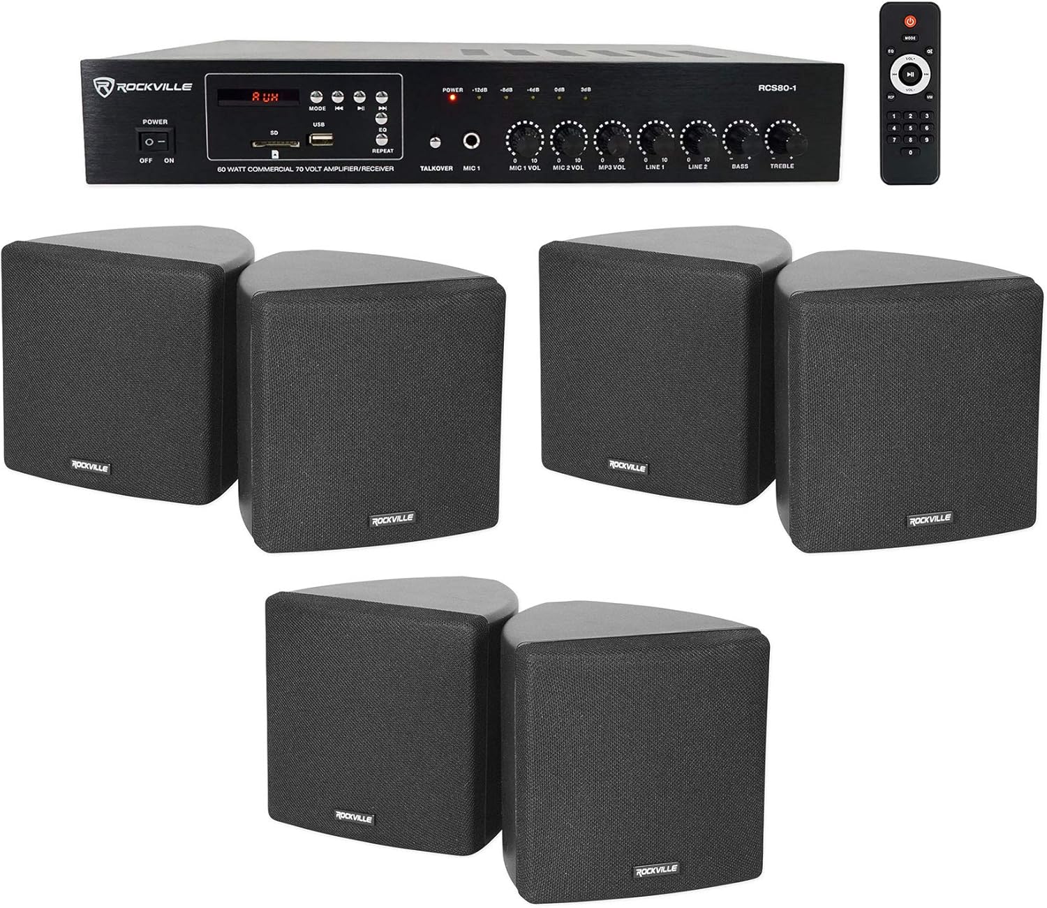 Rockville Amplificador Bluetooth para restaurante comercial+(6) altavoces de...