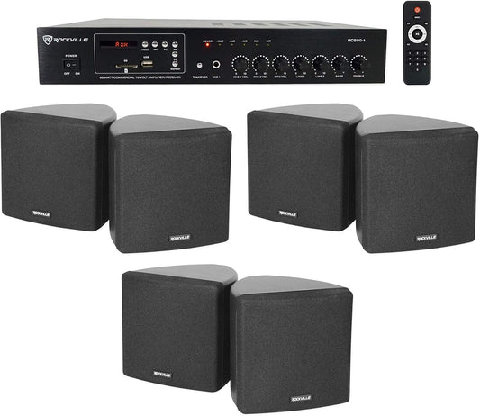 Rockville Amplificador Bluetooth para restaurante comercial+(6) altavoces de...