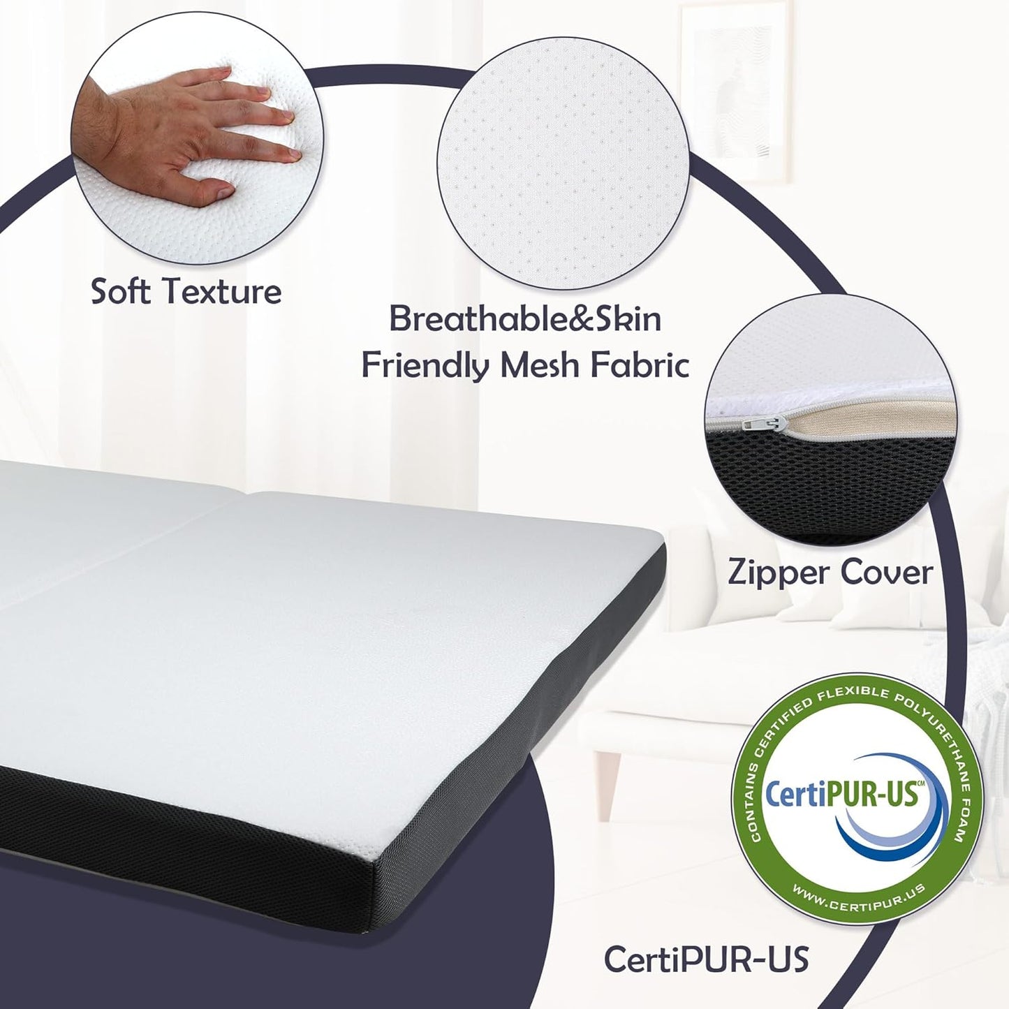 Colchón plegable, colchón de espuma viscoelástica de gel de tres pliegues,