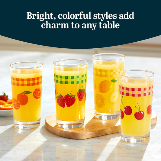 Libbey Juego de 4 vasos de jugo vintage, coloridos y retro con diseño de...