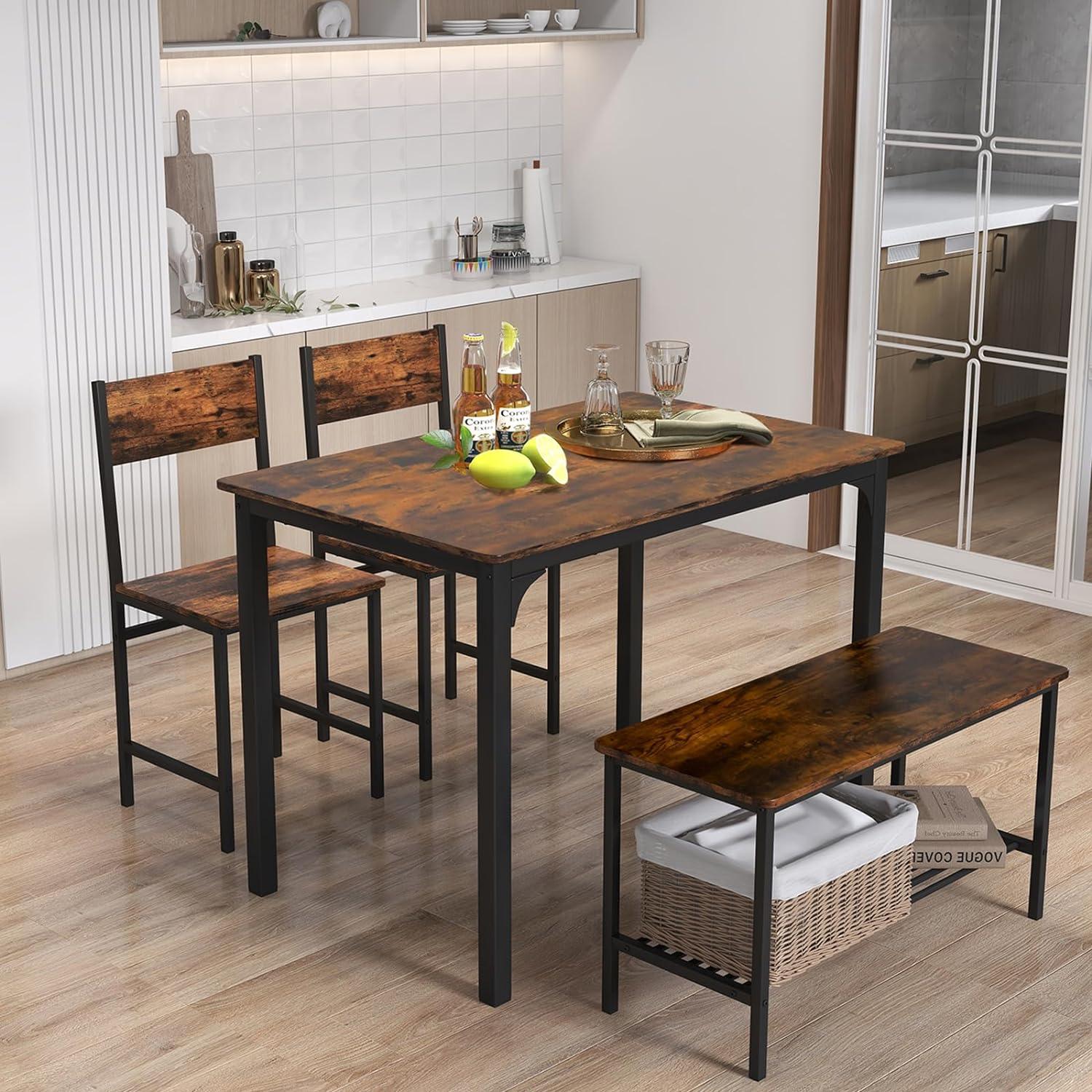 Moccha Juego de mesa de comedor para 4, mesa de cocina de madera con 2 sillas y