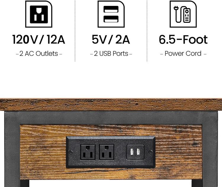 Mesa Auxiliar Con Estación De Carga TUTOTAK, Con Puertos USB Y Tomacorrientes