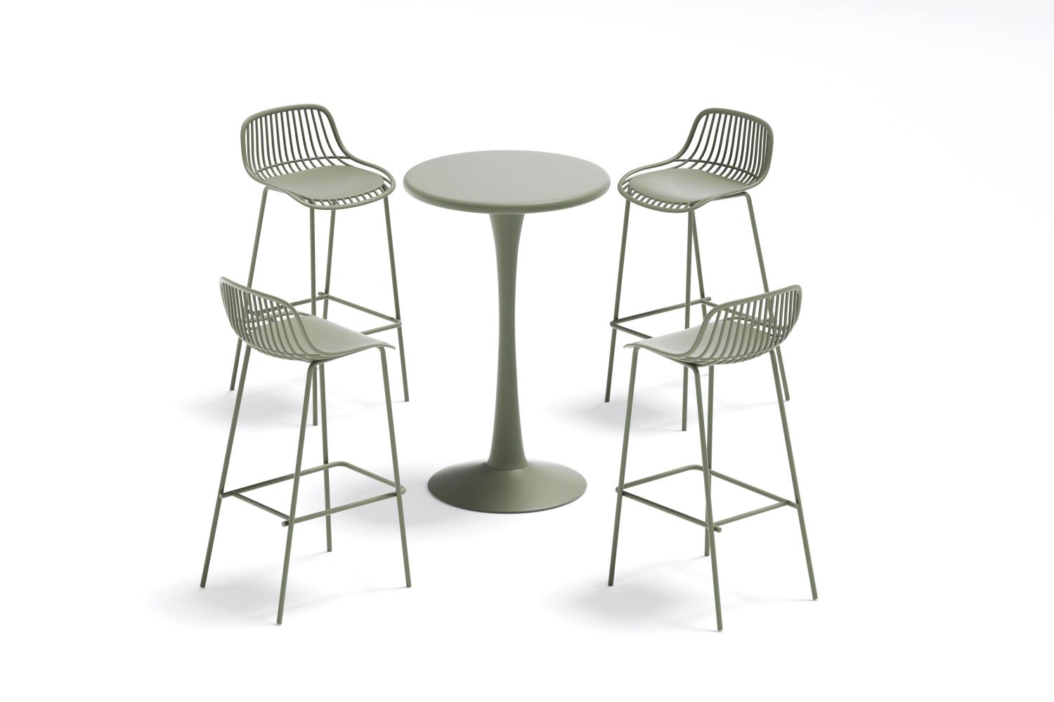 Butaco para Barra Tulum, Color Verde Olivo, Diseño Moderno X4
