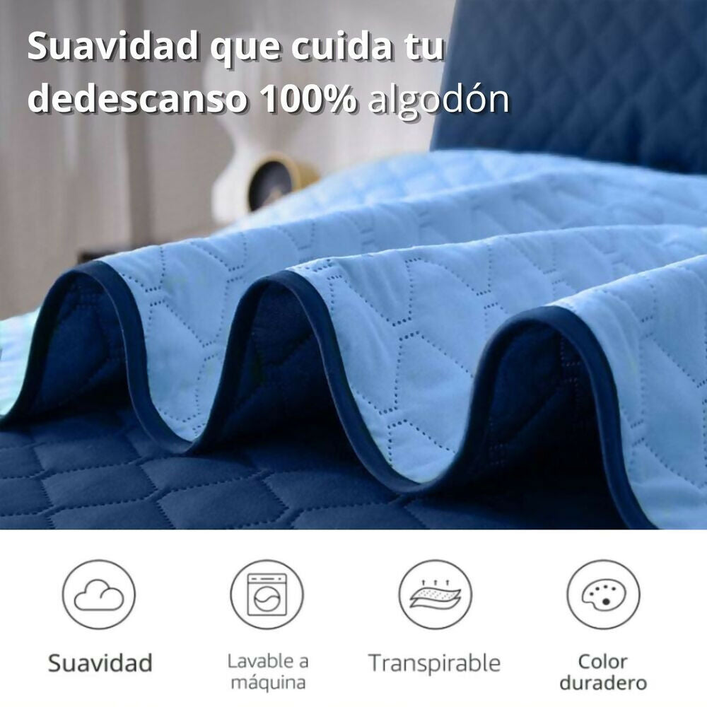 Colcha sencilla doble faz azul celeste