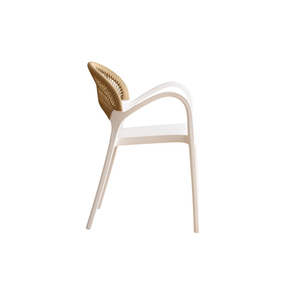Silla Daytona, Blanco y Café Claro, Con Espaldar, Reposa Brazos y Diseño Minimalista