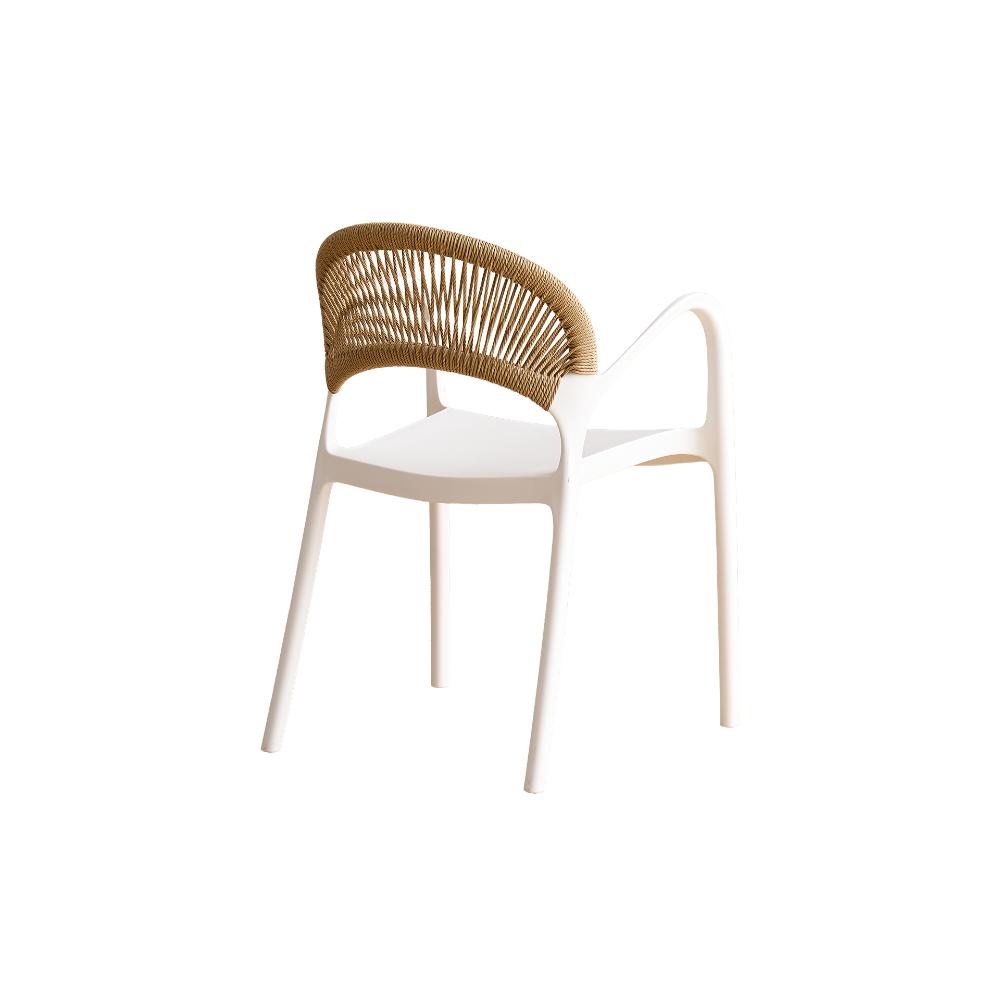 Silla Daytona, Blanco y Café Claro, Con Espaldar, Reposa Brazos y Diseño Minimalista