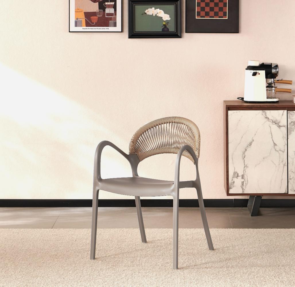 Set de 4 Sillas Daytona, Taupe y Café Claro, con Espaldar, Reposa Brazos y Diseño Minimalista