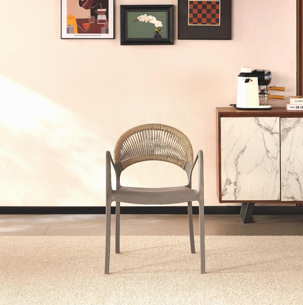 Set de 4 Sillas Daytona, Taupe y Café Claro, con Espaldar, Reposa Brazos y Diseño Minimalista
