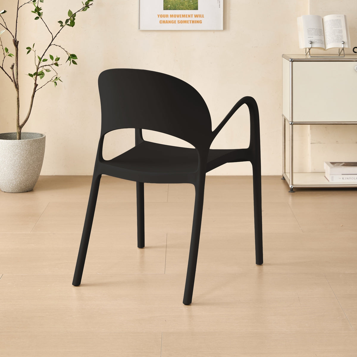 Set de 2 Sillas Bremen, Negra, con Espaldar, Reposa Brazos y Diseño Minimalista