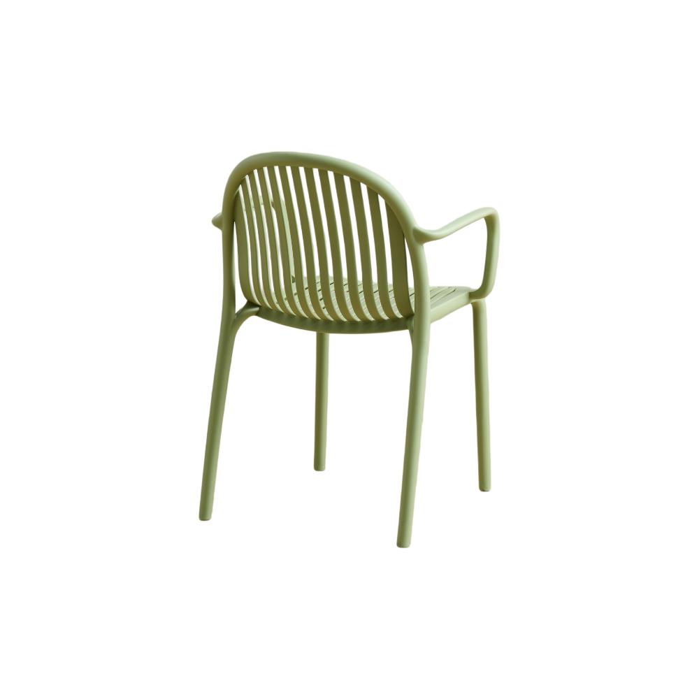 Silla Marruecos Con Brazos, Verde Olivo, Con espaldar en rayas y diseño minimalista